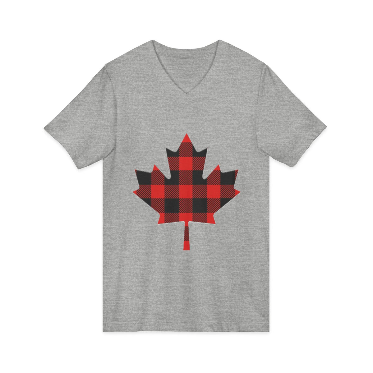 Plaid Maple Leaf V-Neck Tee — Canadian Buffalo Check Canada Day Shirt