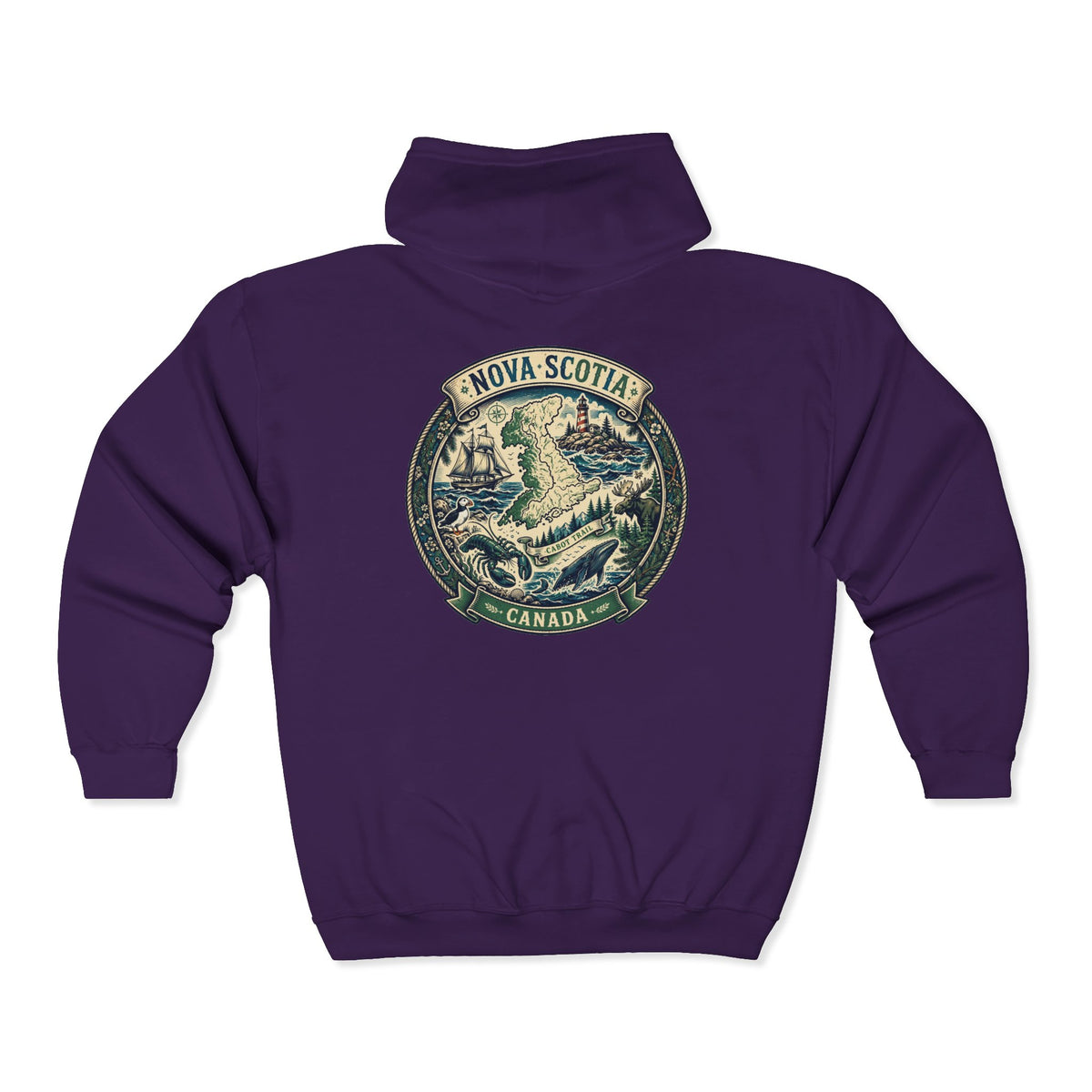 Nova Scotia Canada Vintage Map Hoodie — Coastal Lighthouse and Whale Graphic Hoodie