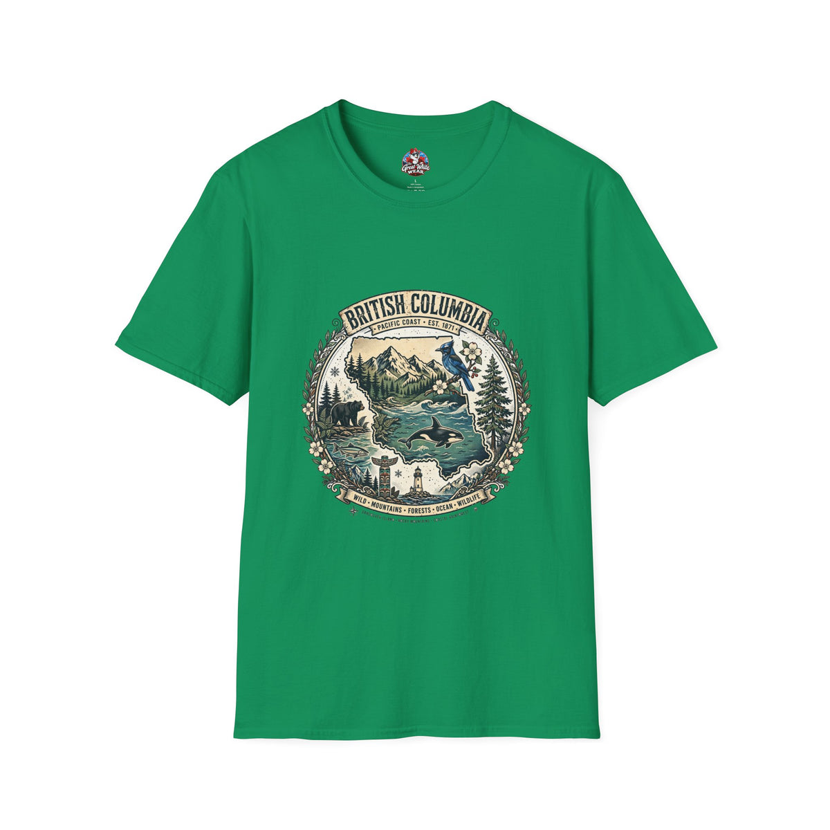 British Columbia Nature T-Shirt — Scenic Mountains and Orca Travel Tee