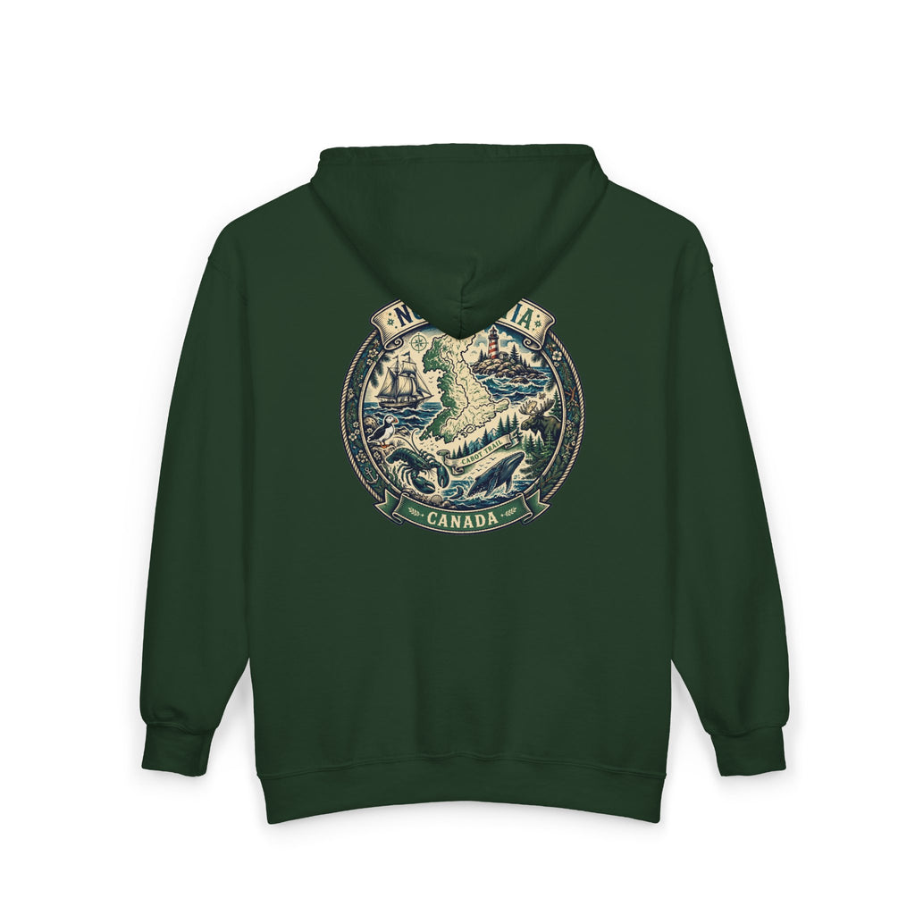 Nova Scotia Canada Vintage Map Hoodie — Coastal Lighthouse and Whale Graphic Hoodie