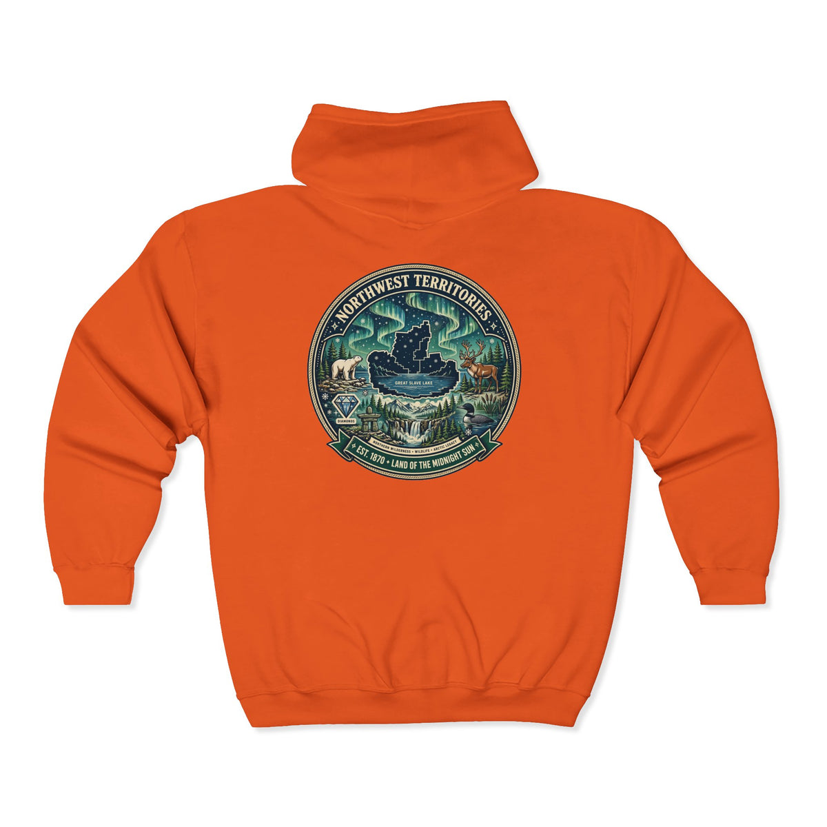 Northwest Territories Scenic Hoodie — Aurora, Moose and Wilderness Badge