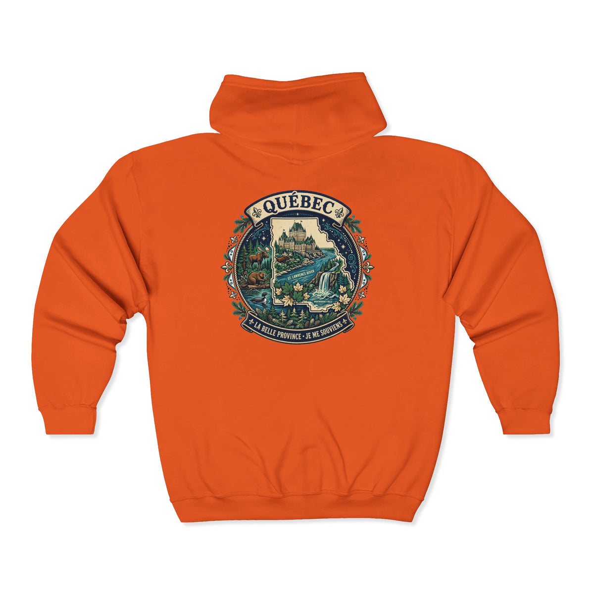 Québec Vintage Travel Hoodie — Scenic Chateau and Waterfall Souvenir Hoodie