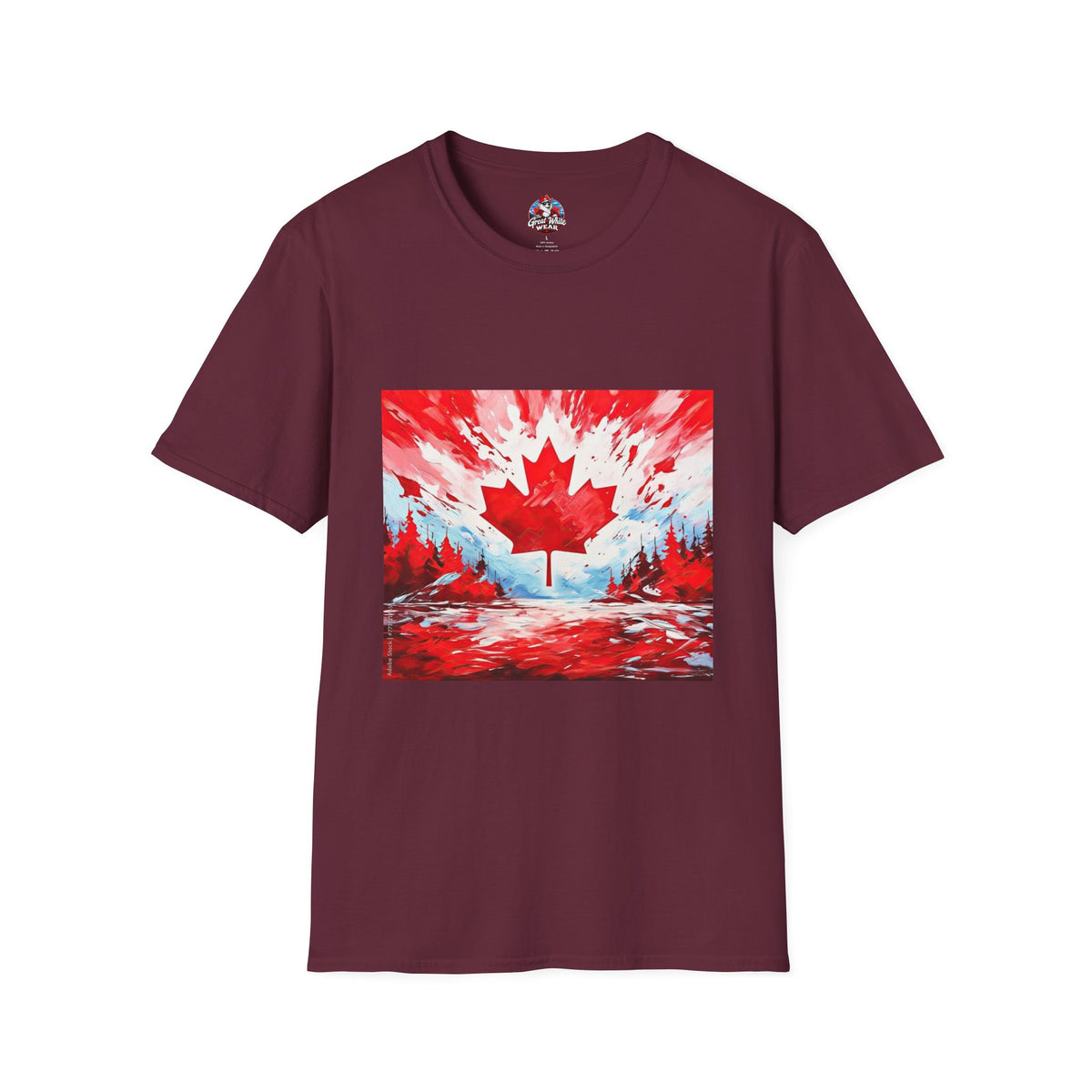 Mens Canadian Maple Leaf T-Shirt — Abstract Red & White Canada Flag Design