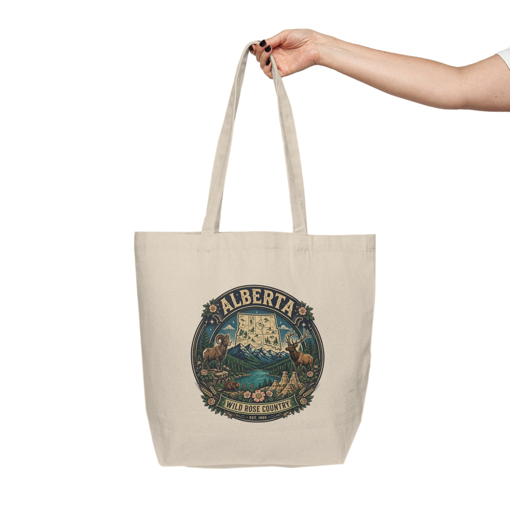 Alberta Scenic Canvas Tote — Wild Rose Country Illustrated Market Bag