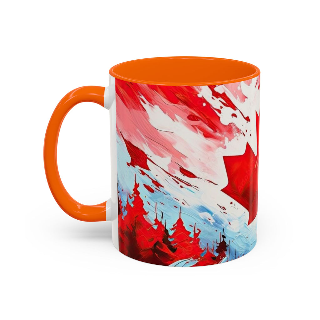 Canadian Maple Leaf Coffee Mug — Red Watercolor Canada Flag Accent Mug (11/15 oz)