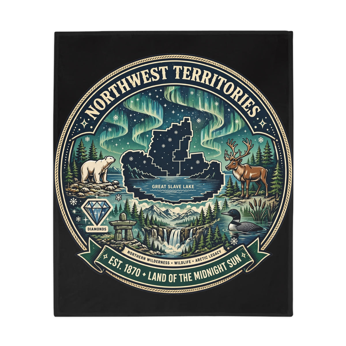 Northwest Territories Plush Fleece Blanket – 'Land of the Midnight Sun' Scenic Northern Lights Throw