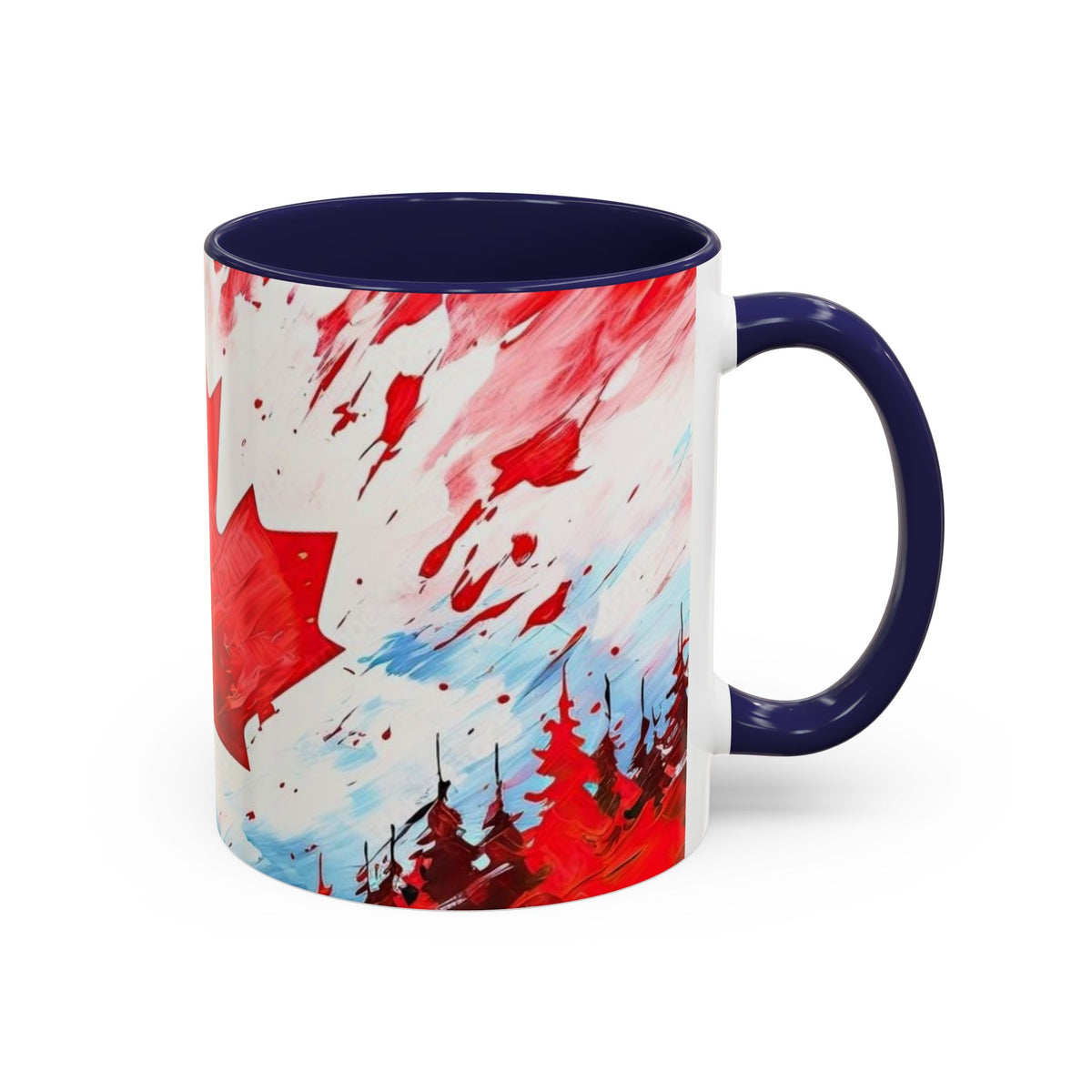 Canadian Maple Leaf Coffee Mug — Red Watercolor Canada Flag Accent Mug (11/15 oz)
