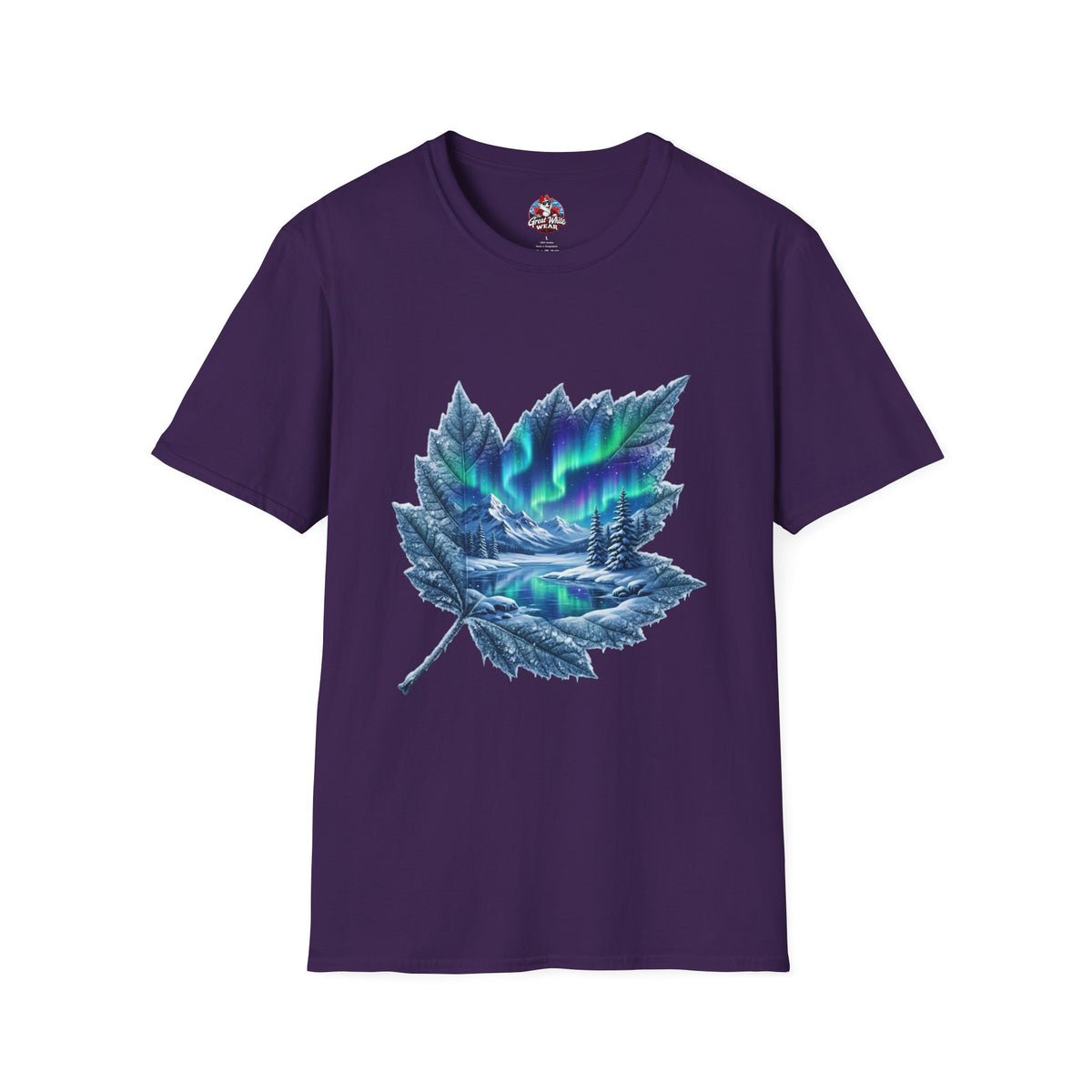 Womens Aurora Maple Leaf Tee — Northern Lights Nature T-Shirt