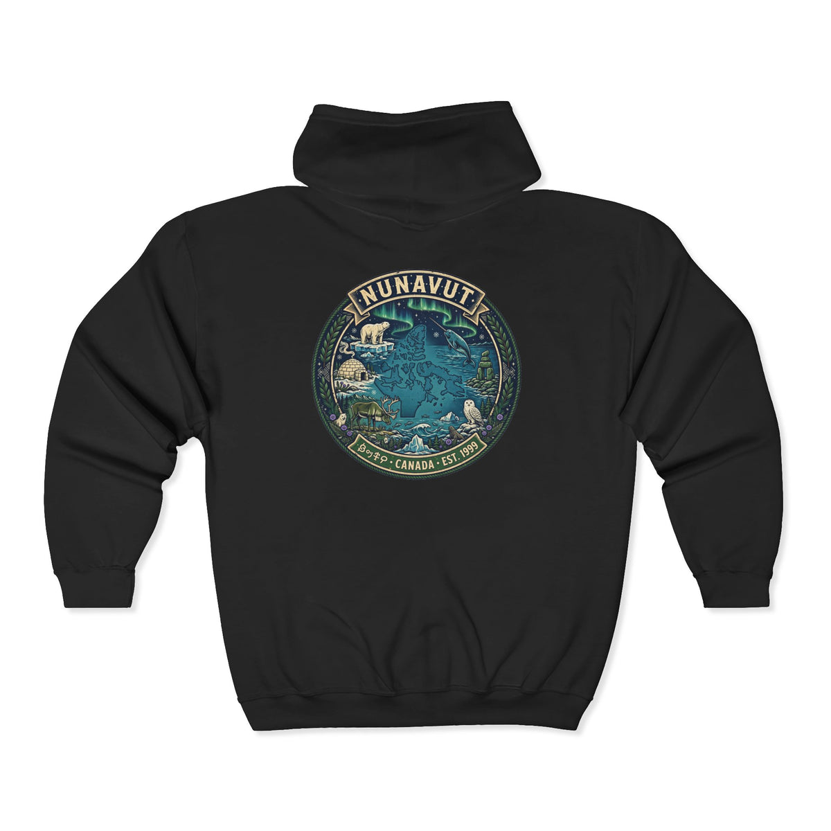 Nunavut Patch Hoodie — Arctic Wildlife and Map Graphic Hoodie