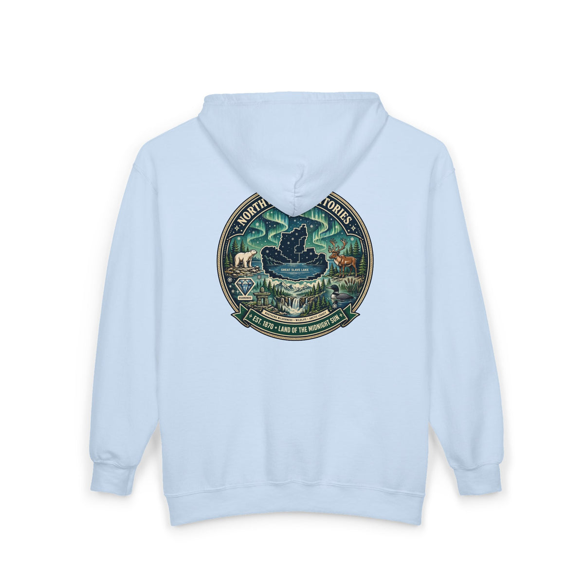 Northwest Territories Scenic Hoodie — Aurora, Moose and Wilderness Badge