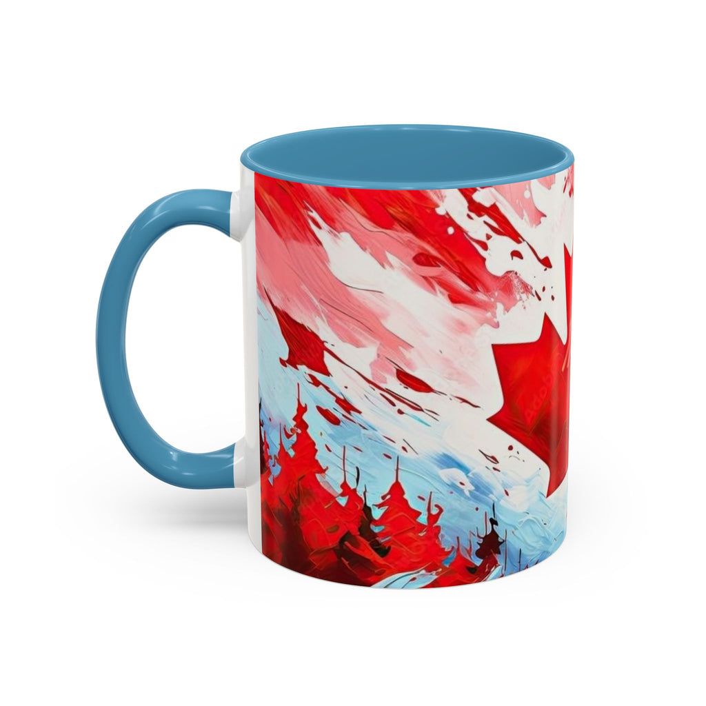 Canadian Maple Leaf Coffee Mug — Red Watercolor Canada Flag Accent Mug (11/15 oz)