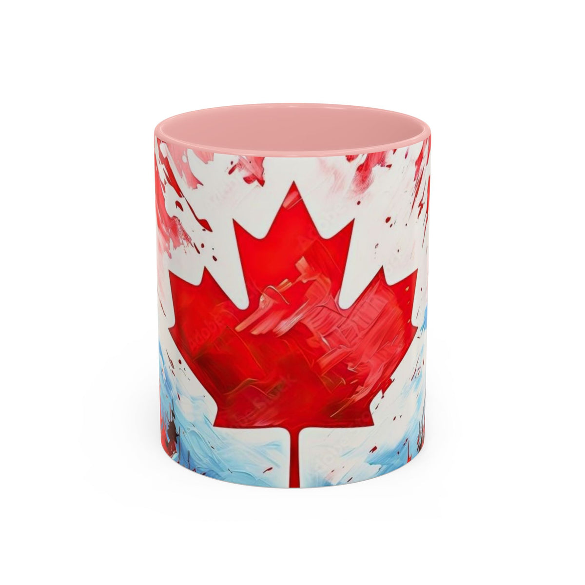 Canadian Maple Leaf Coffee Mug — Red Watercolor Canada Flag Accent Mug (11/15 oz)
