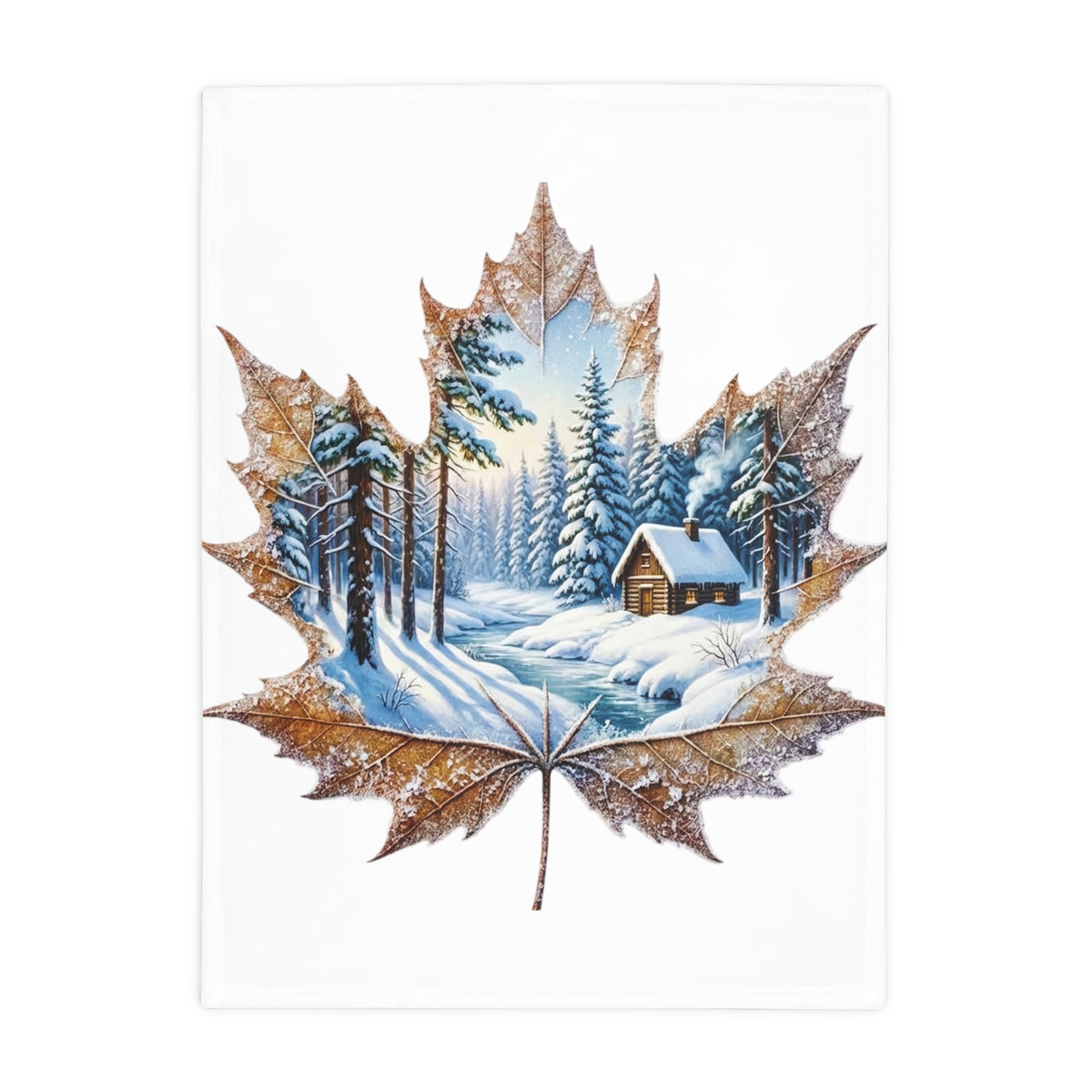 Winter Cabin Maple Leaf Plush Fleece Blanket