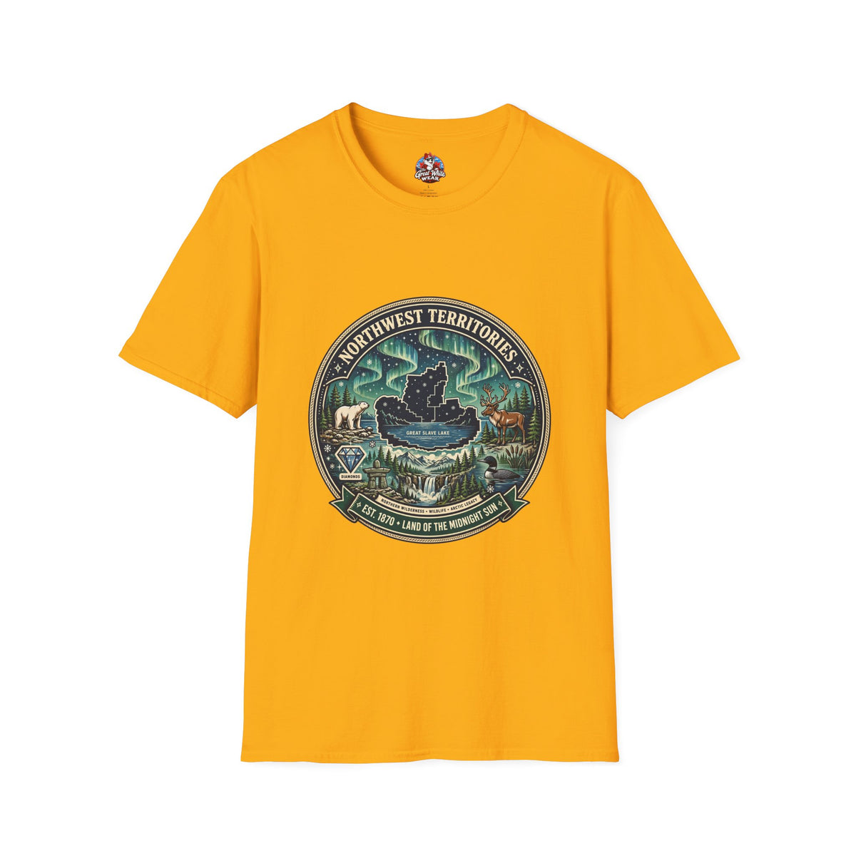 Northwest Territories Scenic T-Shirt — Aurora, Moose and Wilderness Badge