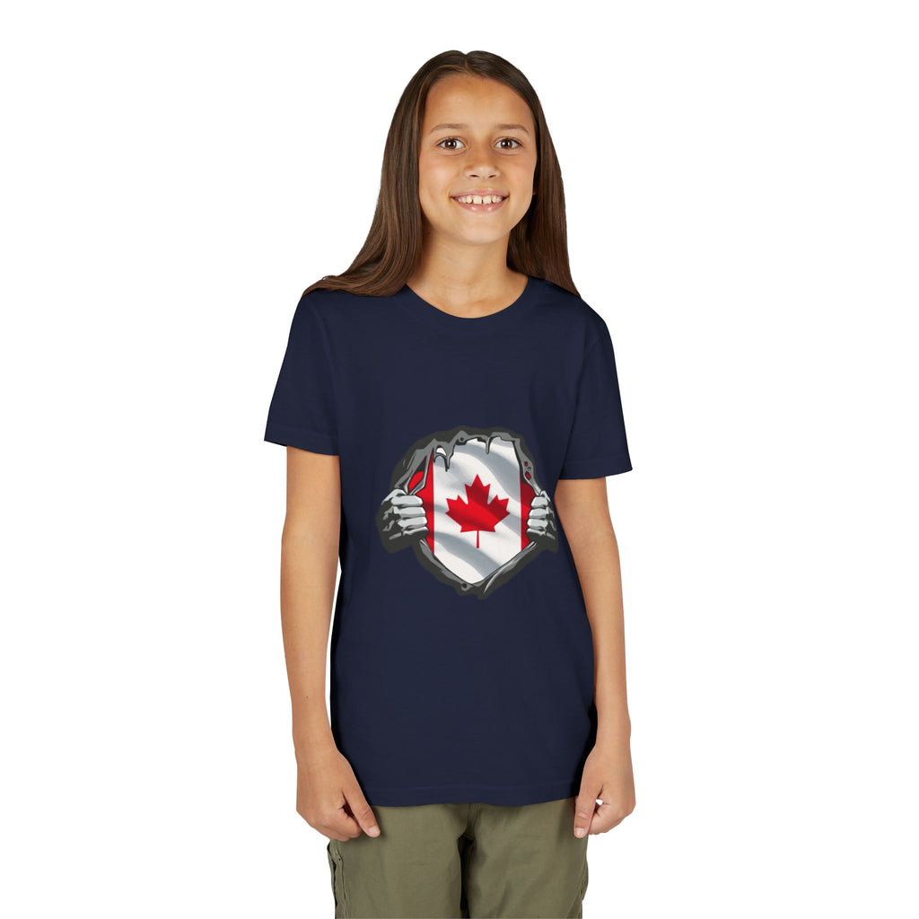 Youth Tee — Ripped Chest Canadian Flag Graphic (Canada Pride)