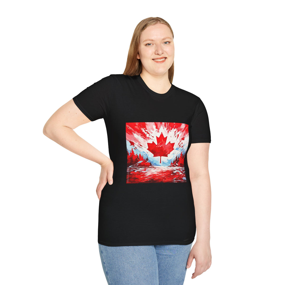 Womens Canadian Maple Leaf T-Shirt — Abstract Red & White Canada Flag Design