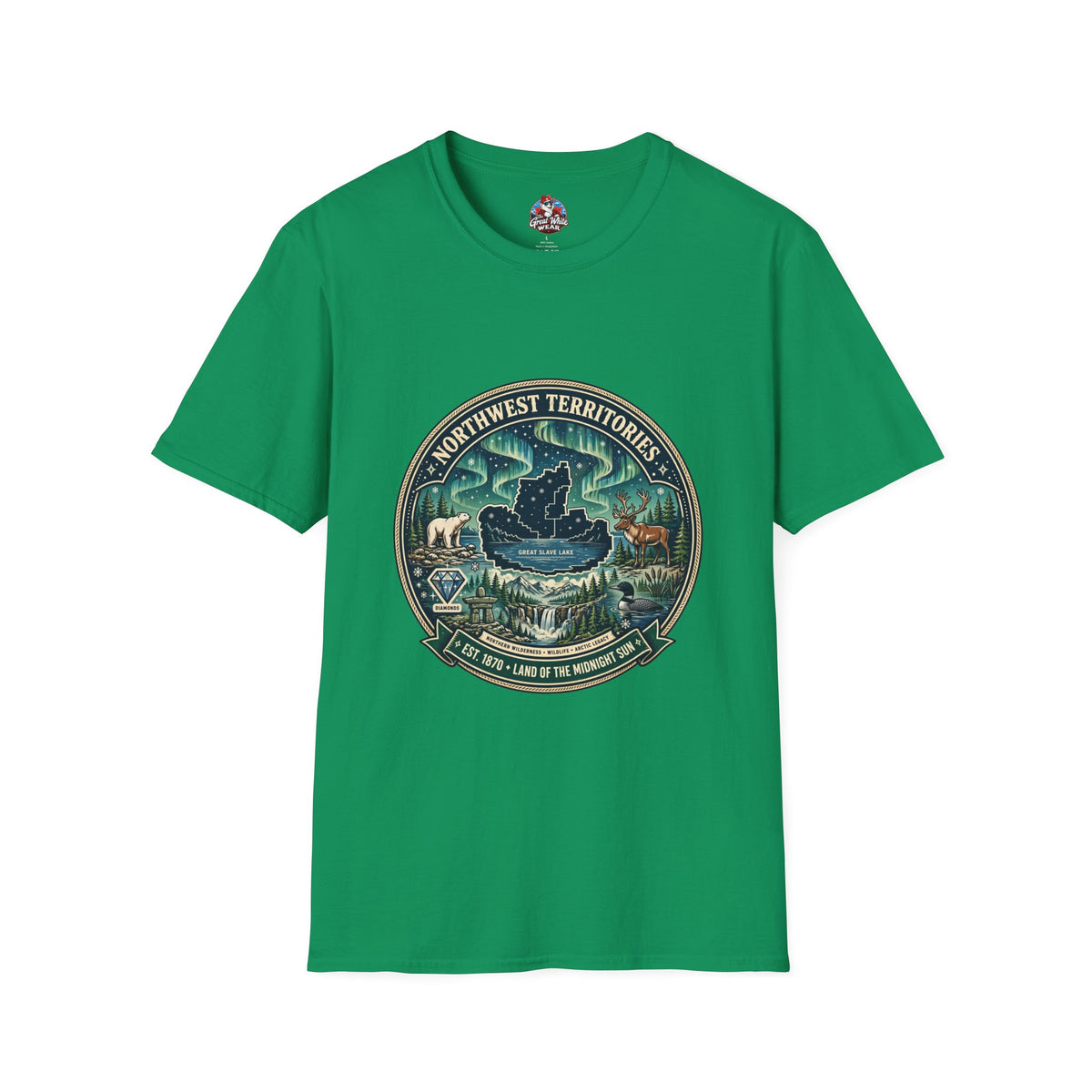 Northwest Territories Scenic T-Shirt — Aurora, Moose and Wilderness Badge