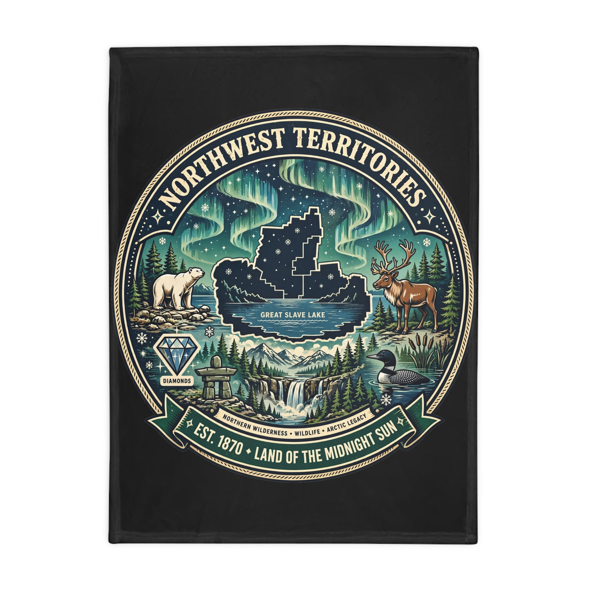 Northwest Territories Plush Fleece Blanket – 'Land of the Midnight Sun' Scenic Northern Lights Throw