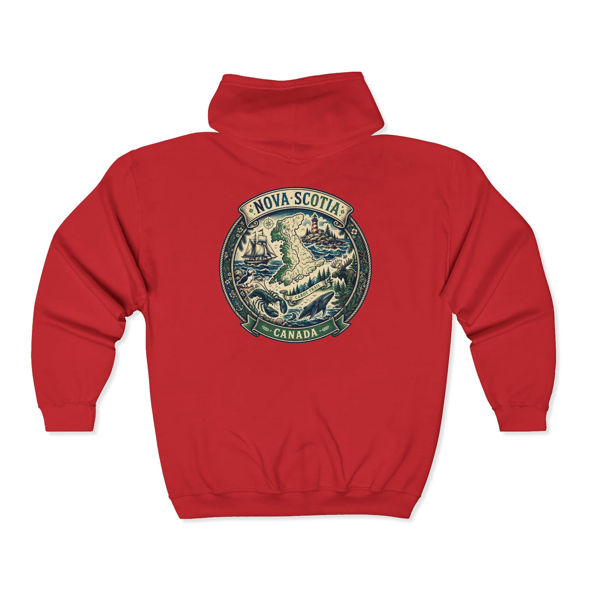 Nova Scotia Canada Vintage Map Hoodie — Coastal Lighthouse and Whale Graphic Hoodie