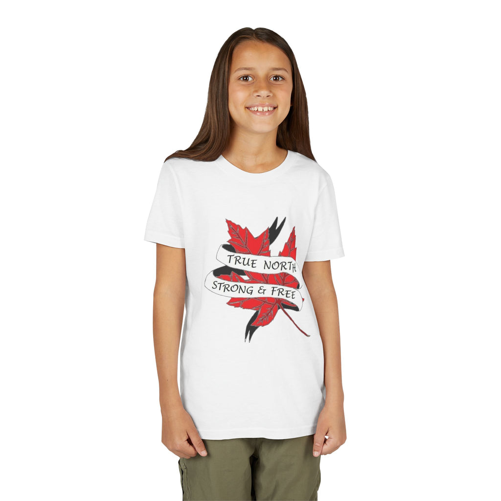 Youth T-Shirt — "True North Strong & Free" Maple Leaf Canada Pride Tee