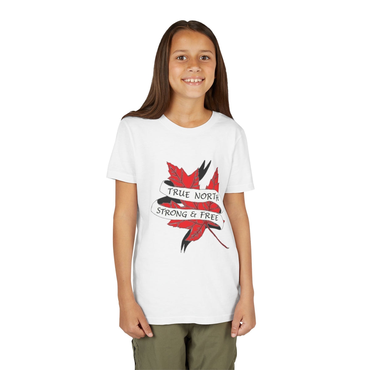 Youth T-Shirt — "True North Strong & Free" Maple Leaf Canada Pride Tee