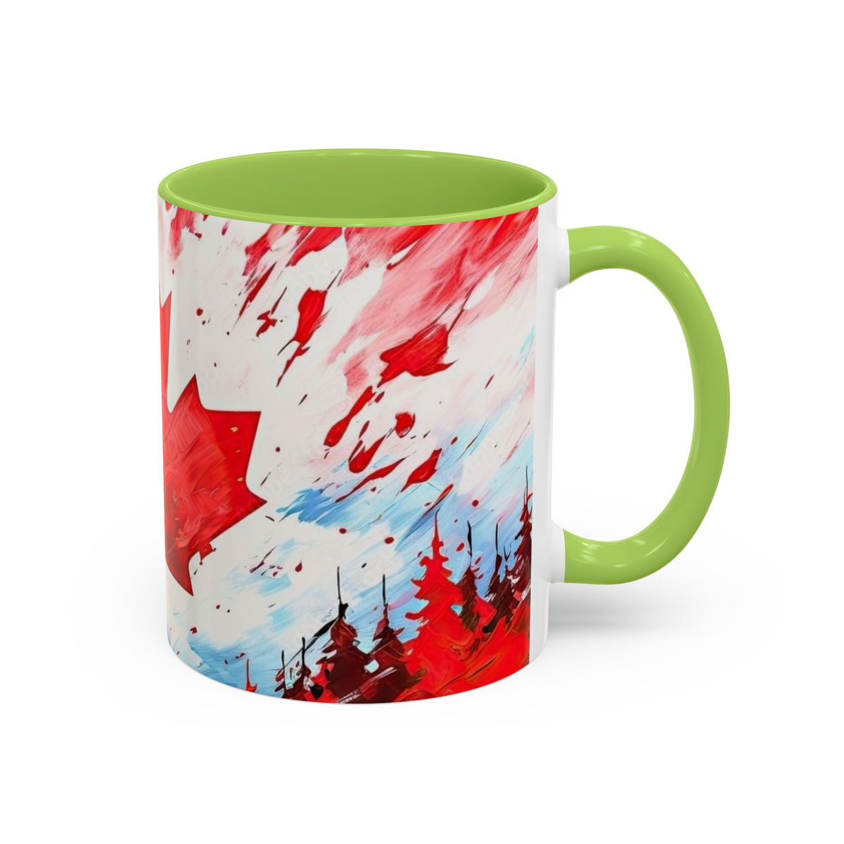 Canadian Maple Leaf Coffee Mug — Red Watercolor Canada Flag Accent Mug (11/15 oz)