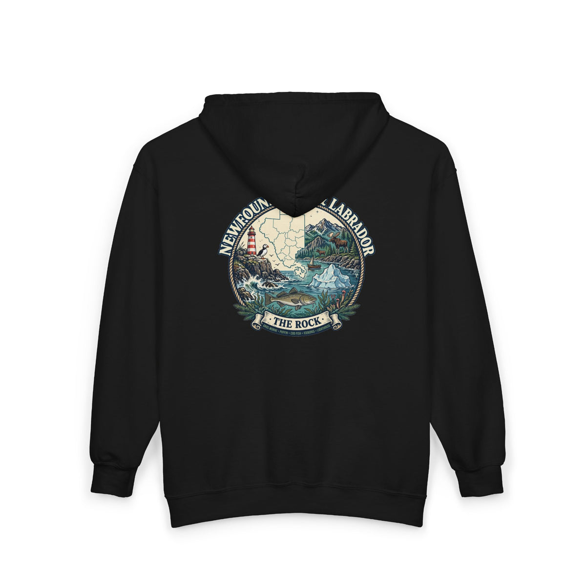 Newfoundland and Labrador 'The Rock' Graphic Hoodie — Coastal Lighthouse Travel Hoodie
