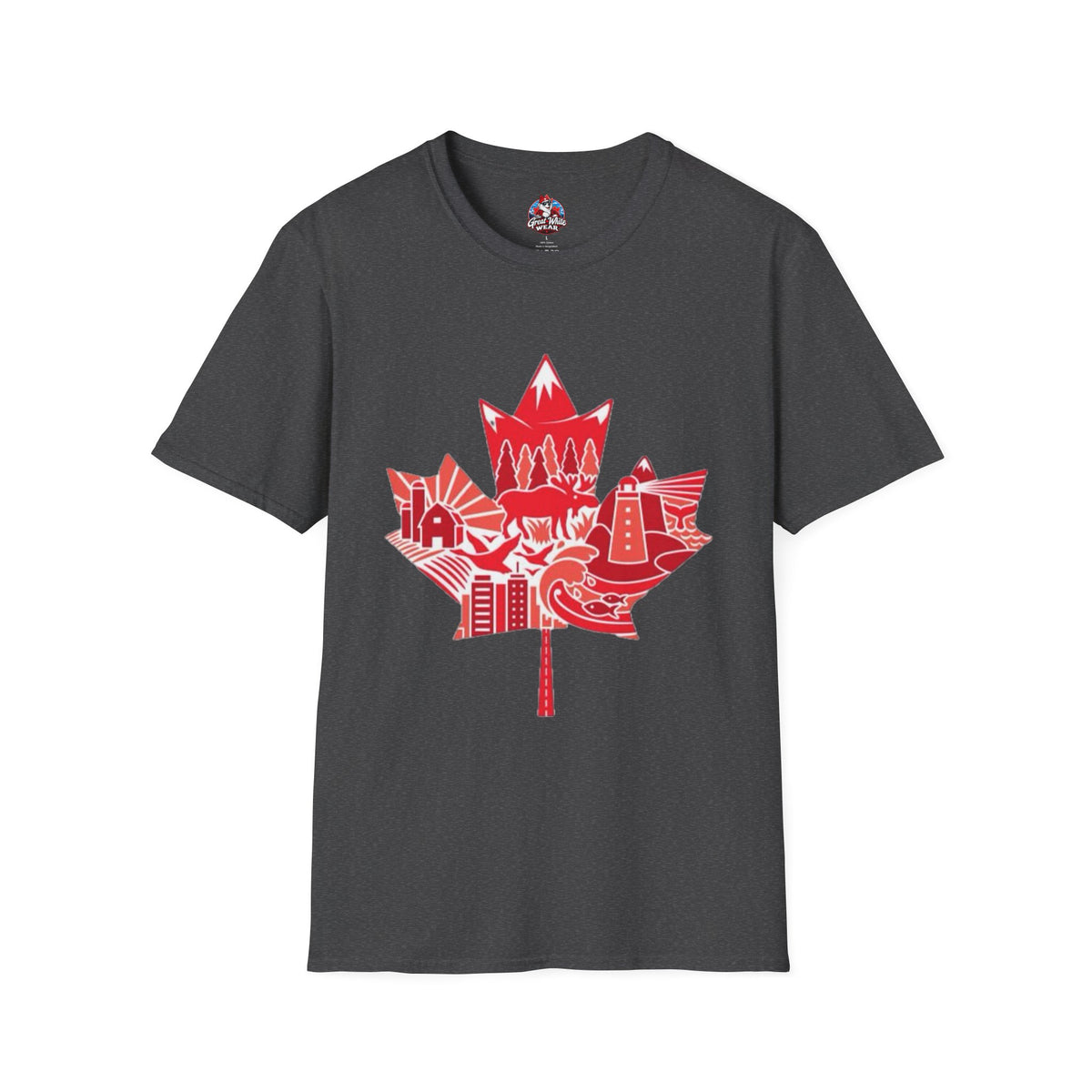 Canada Maple Leaf Skyline T-Shirt — Red Canadian Landmark Graphic Tee