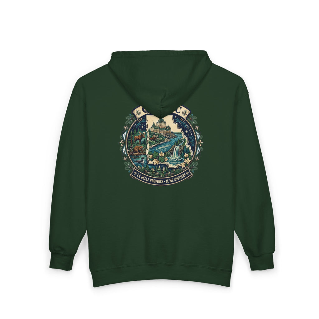 Québec Vintage Travel Hoodie — Scenic Chateau and Waterfall Souvenir Hoodie