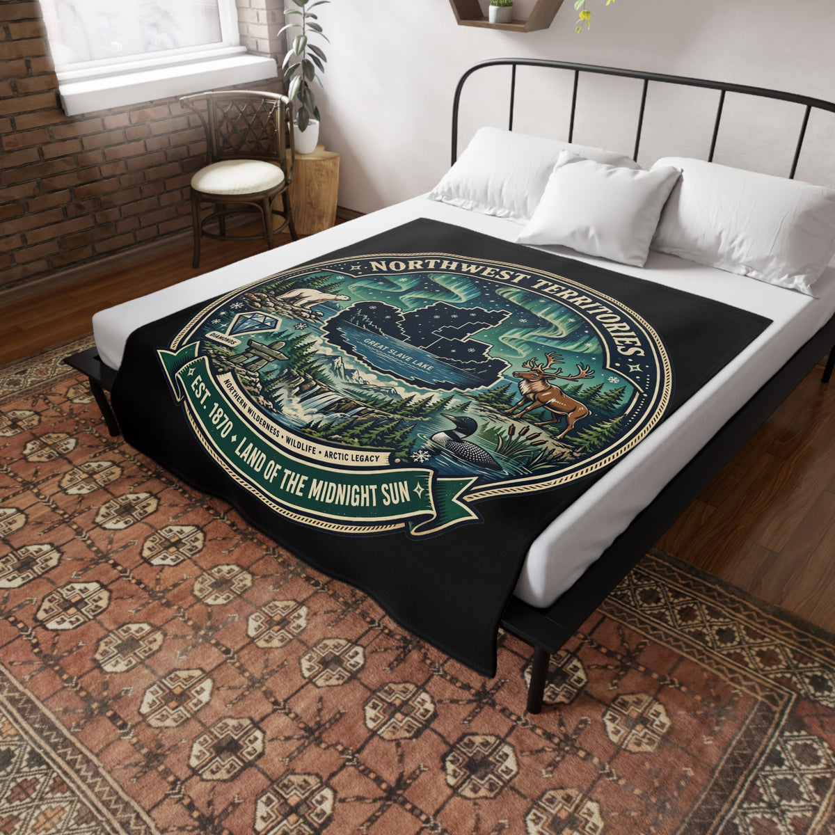 Northwest Territories Plush Fleece Blanket – 'Land of the Midnight Sun' Scenic Northern Lights Throw