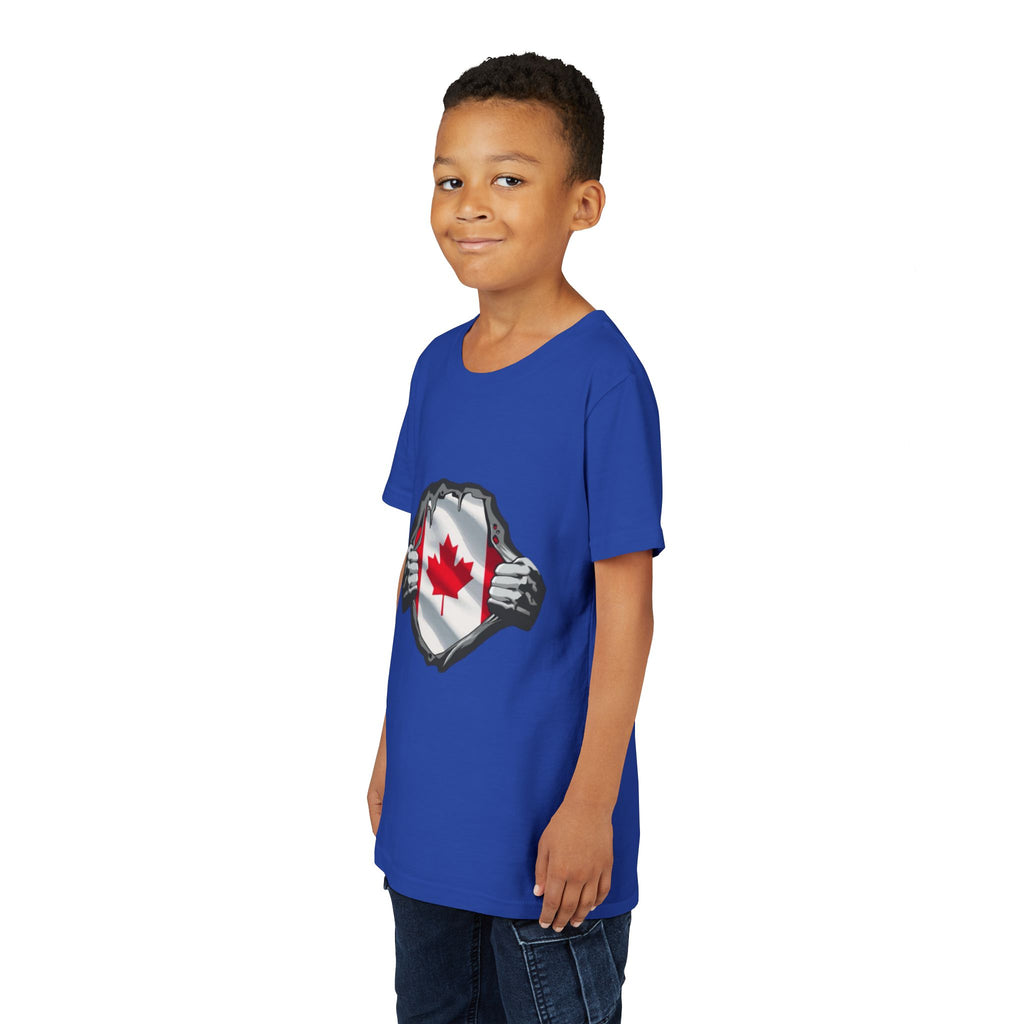 Youth Tee — Ripped Chest Canadian Flag Graphic (Canada Pride)