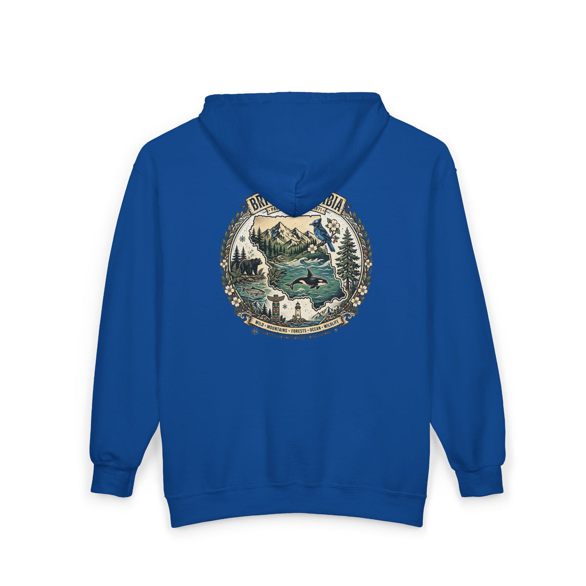 British Columbia Nature Hoodie — Scenic Mountains and Orca