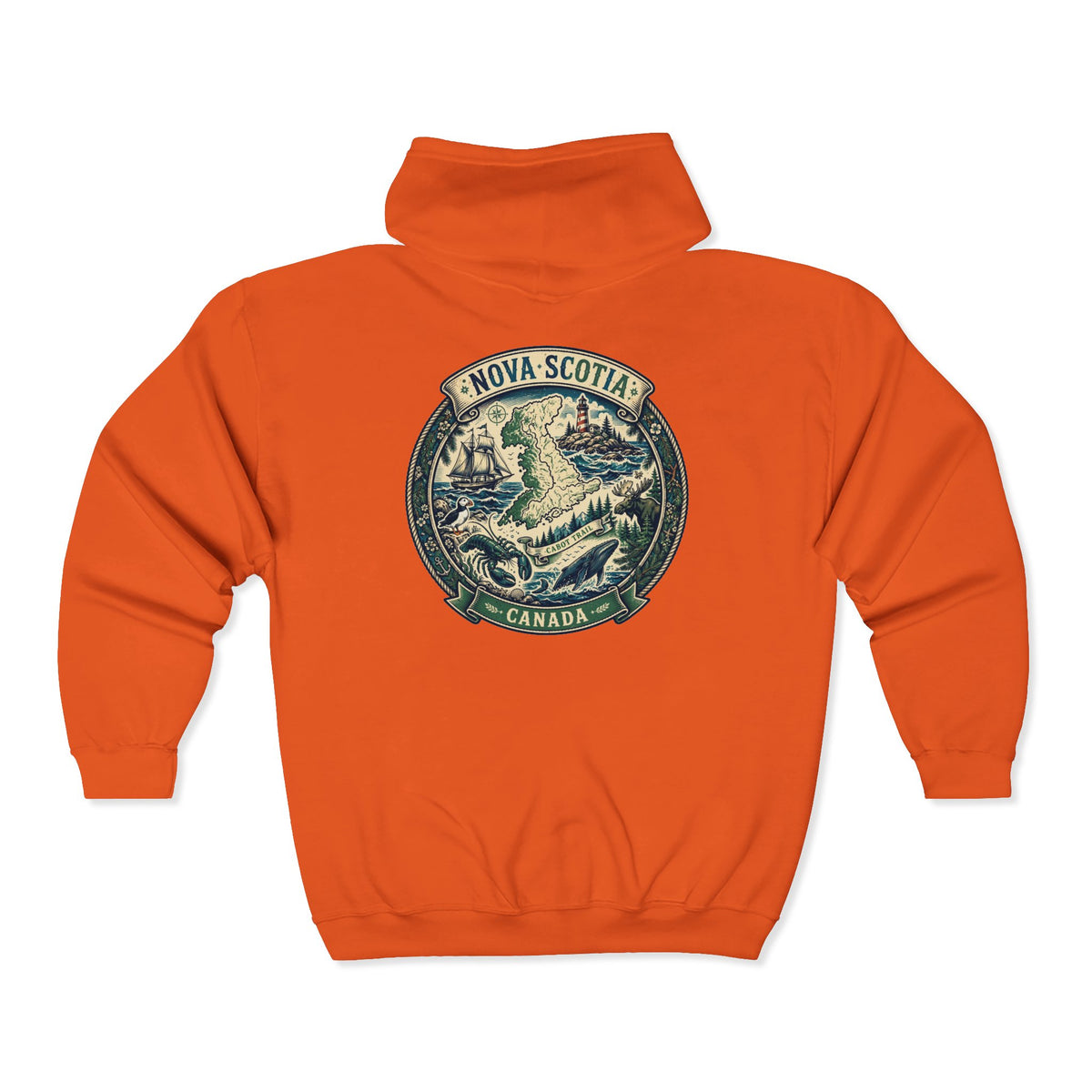 Nova Scotia Canada Vintage Map Hoodie — Coastal Lighthouse and Whale Graphic Hoodie