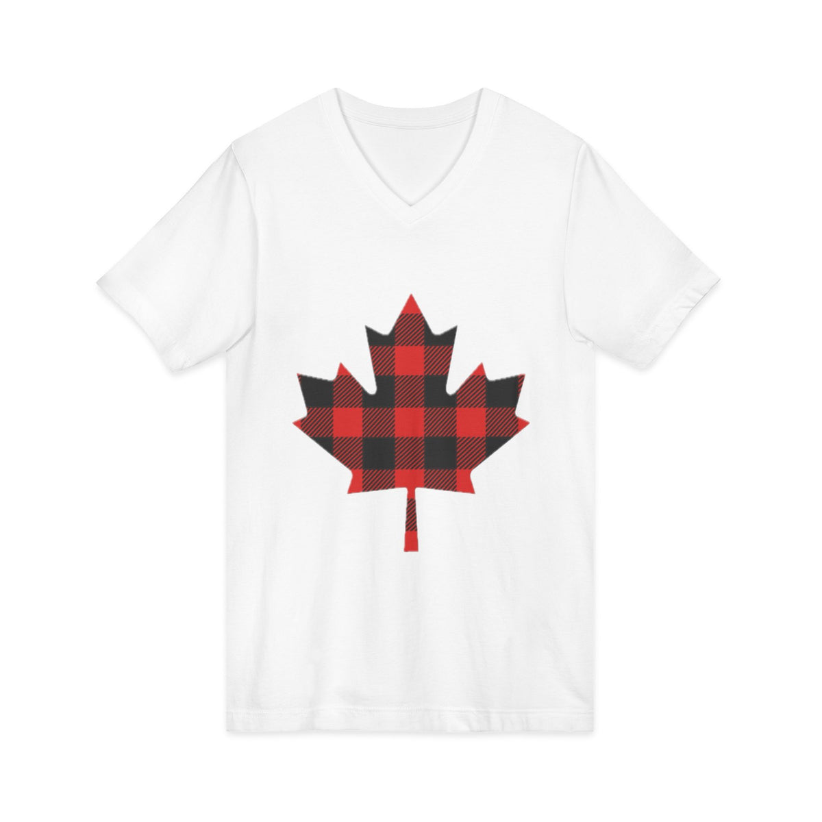 Plaid Maple Leaf V-Neck Tee — Canadian Buffalo Check Canada Day Shirt