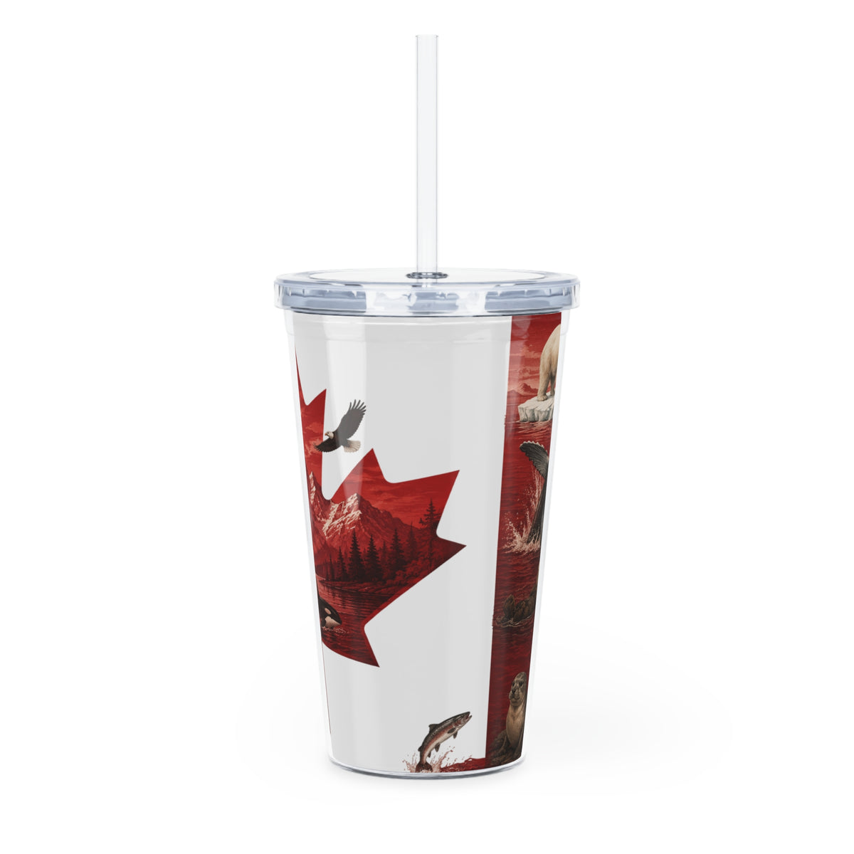 Canadian Maple Leaf Tumbler with Mountain Scene – Reusable Straw Cup