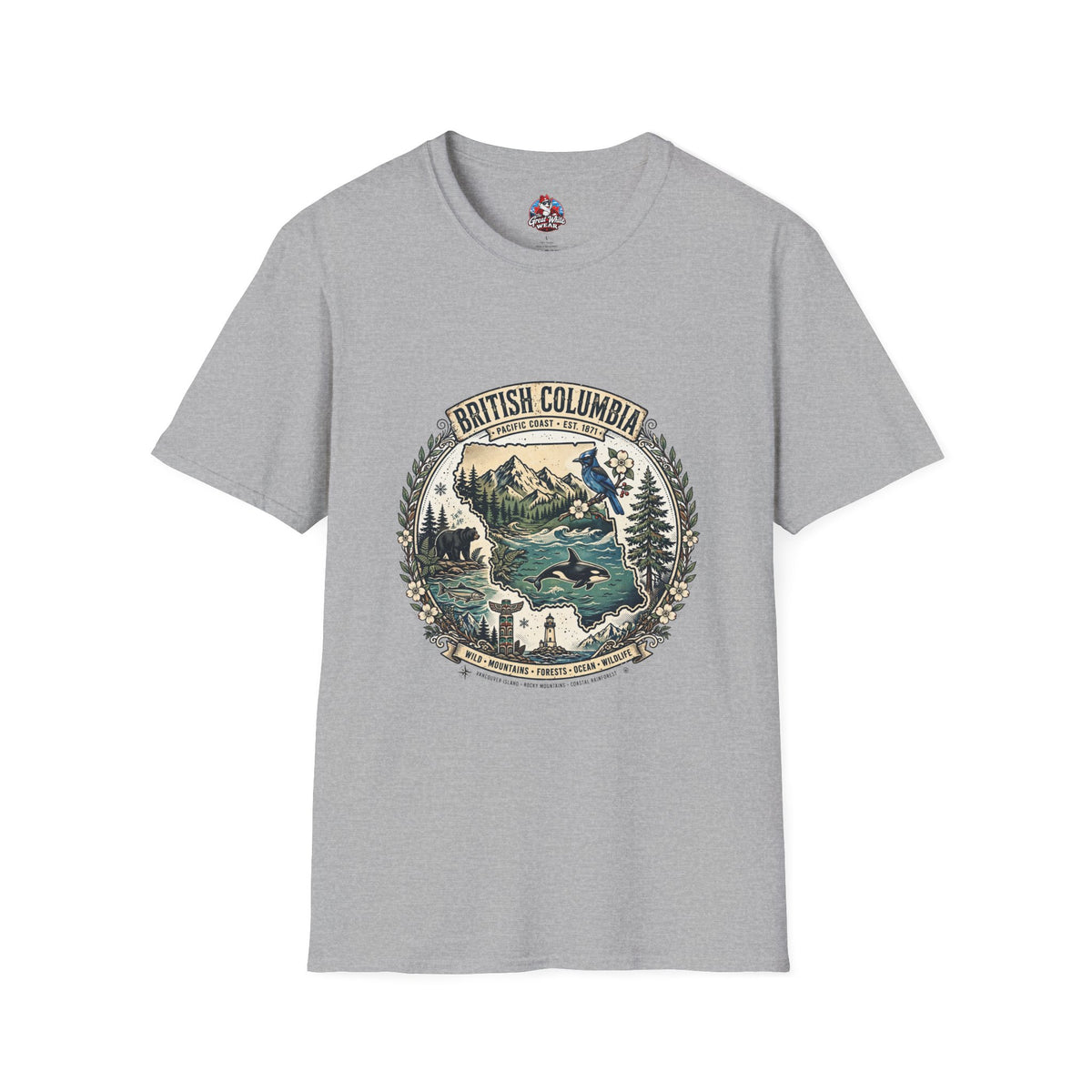 British Columbia Nature T-Shirt — Scenic Mountains and Orca Travel Tee