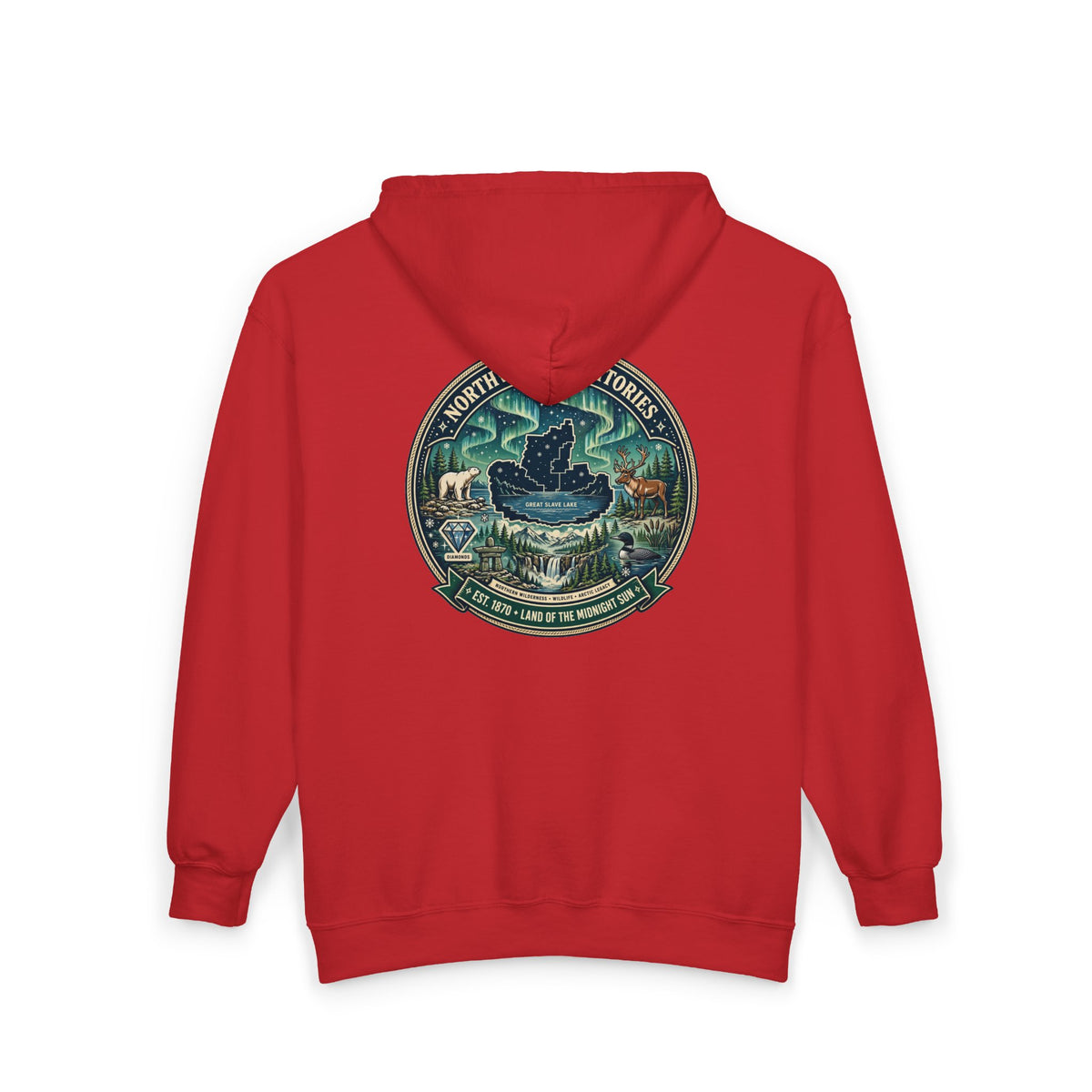 Northwest Territories Scenic Hoodie — Aurora, Moose and Wilderness Badge