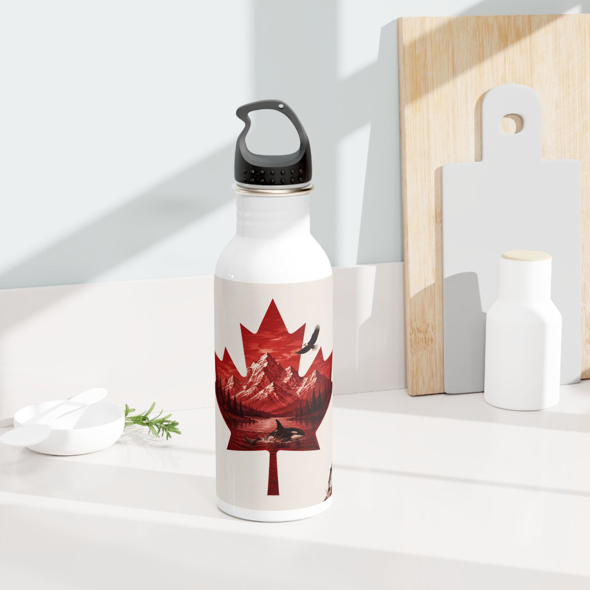 Canadian Maple Leaf Water Bottle — Mountain & Wildlife Stainless Steel Bottle