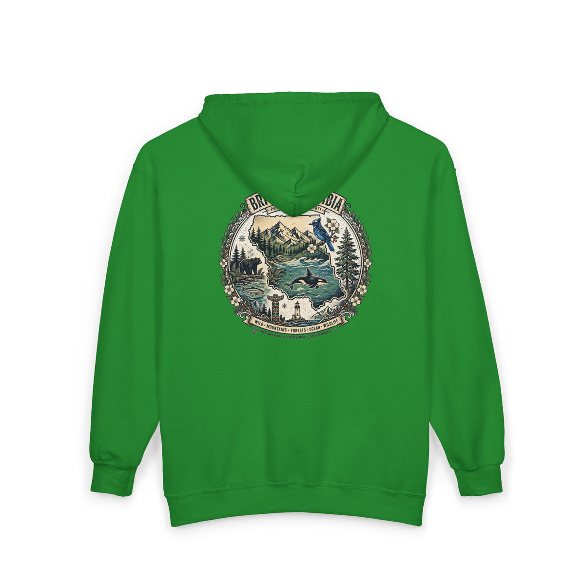 British Columbia Nature Hoodie — Scenic Mountains and Orca