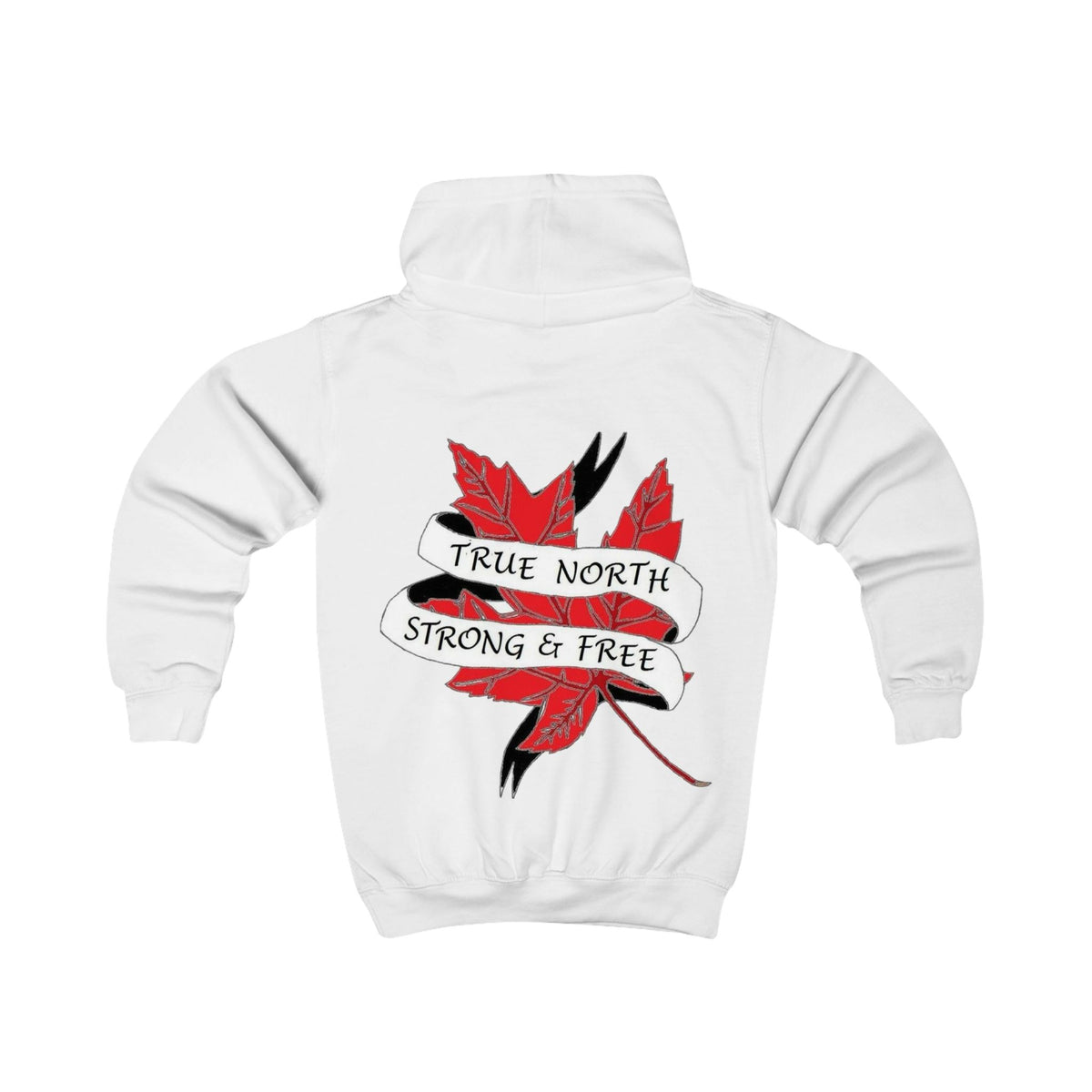Kids Hoodie — "True North Strong and Free" Maple Leaf