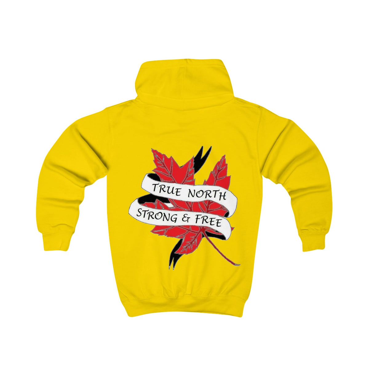 Kids Hoodie — "True North Strong and Free" Maple Leaf