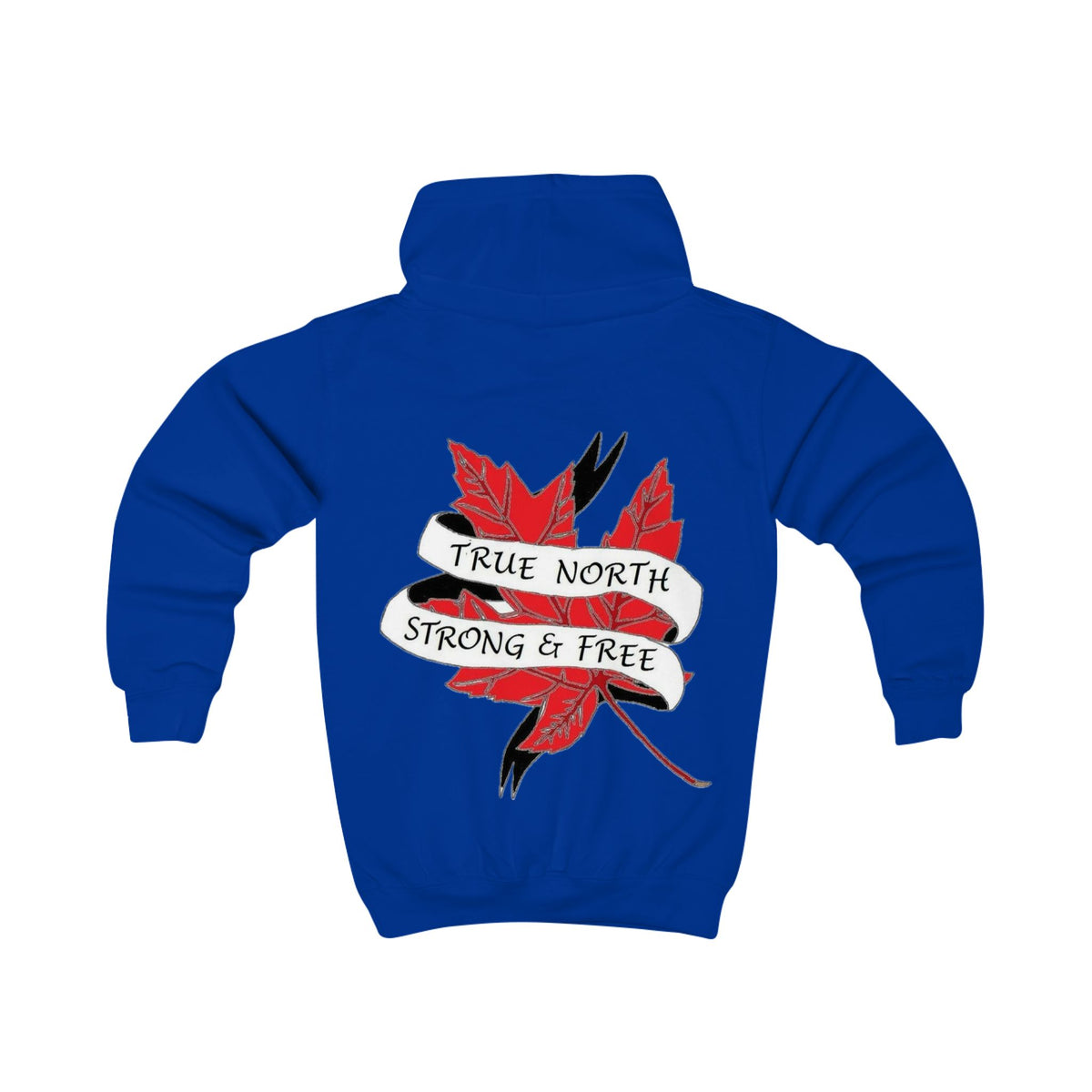 Kids Hoodie — "True North Strong and Free" Maple Leaf