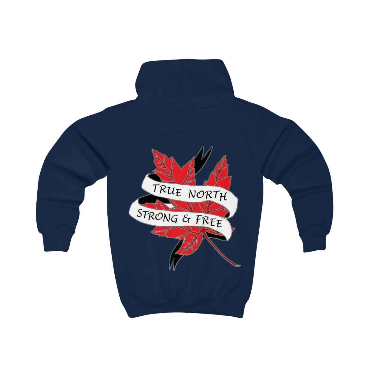 Kids Hoodie — "True North Strong and Free" Maple Leaf