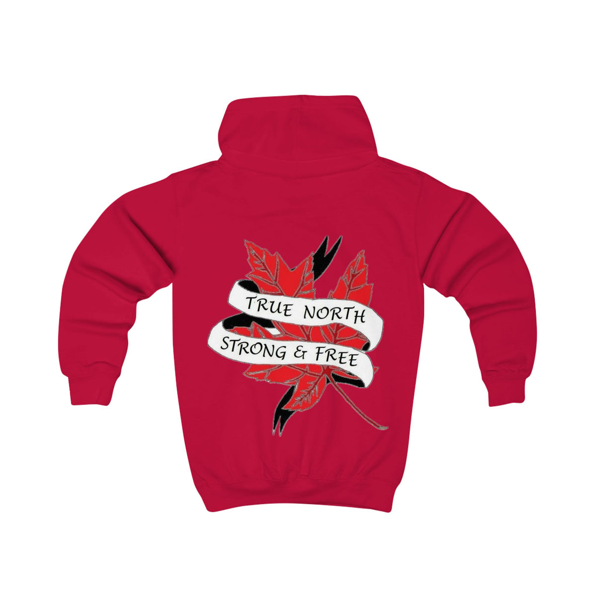 Kids Hoodie — "True North Strong and Free" Maple Leaf