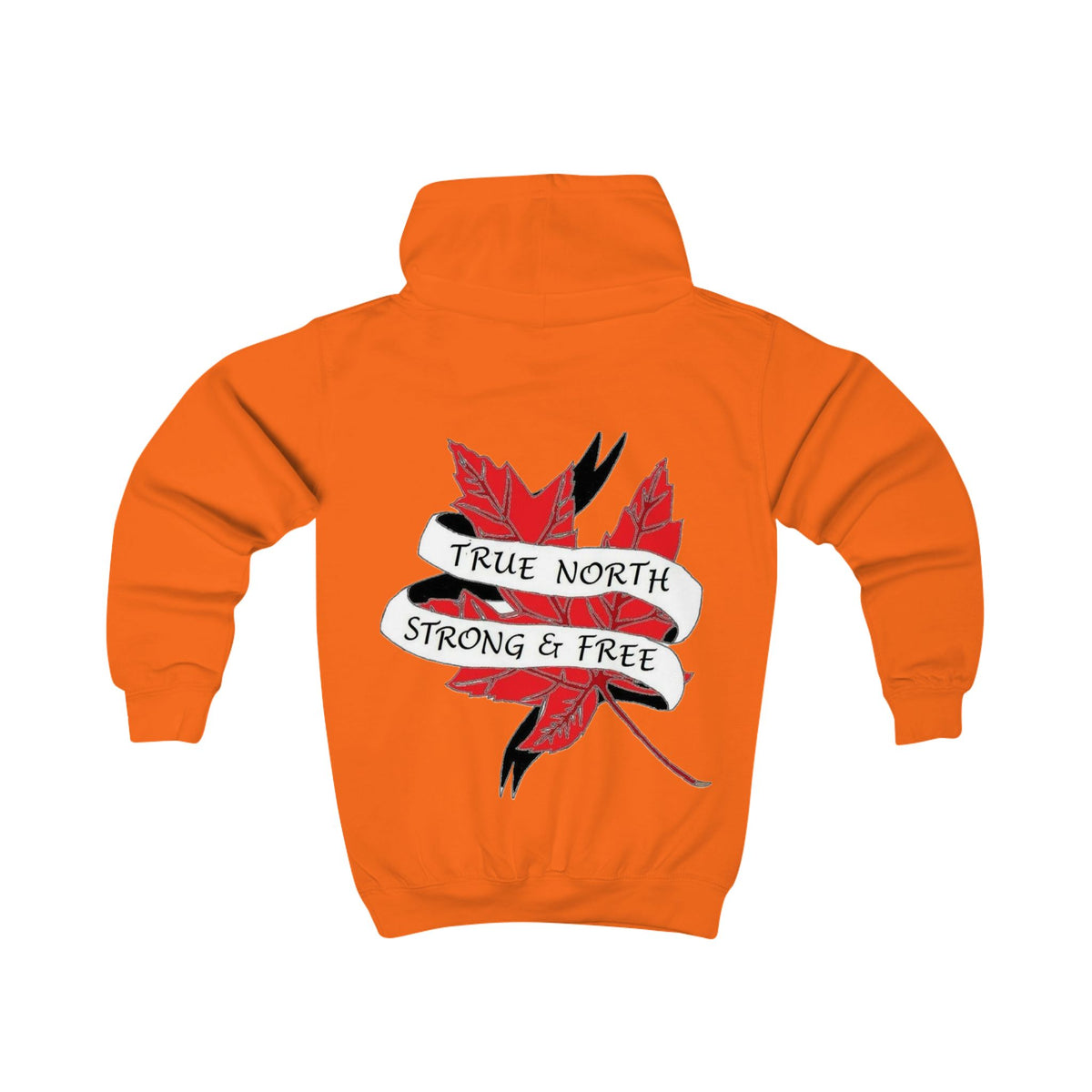 Kids Hoodie — "True North Strong and Free" Maple Leaf