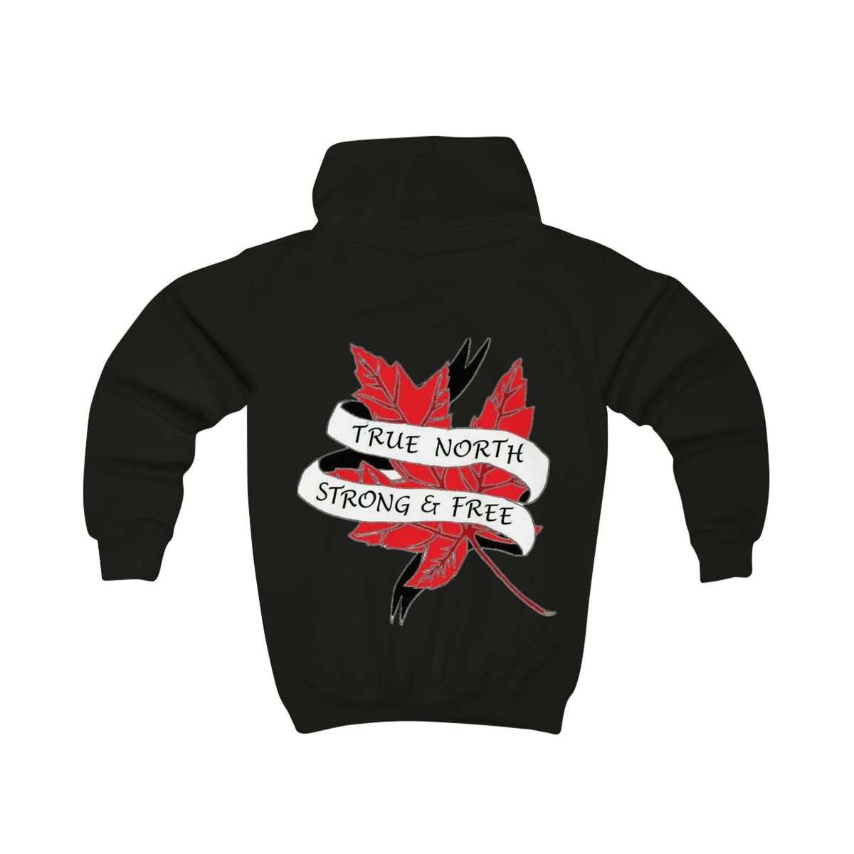 Kids Hoodie — "True North Strong and Free" Maple Leaf
