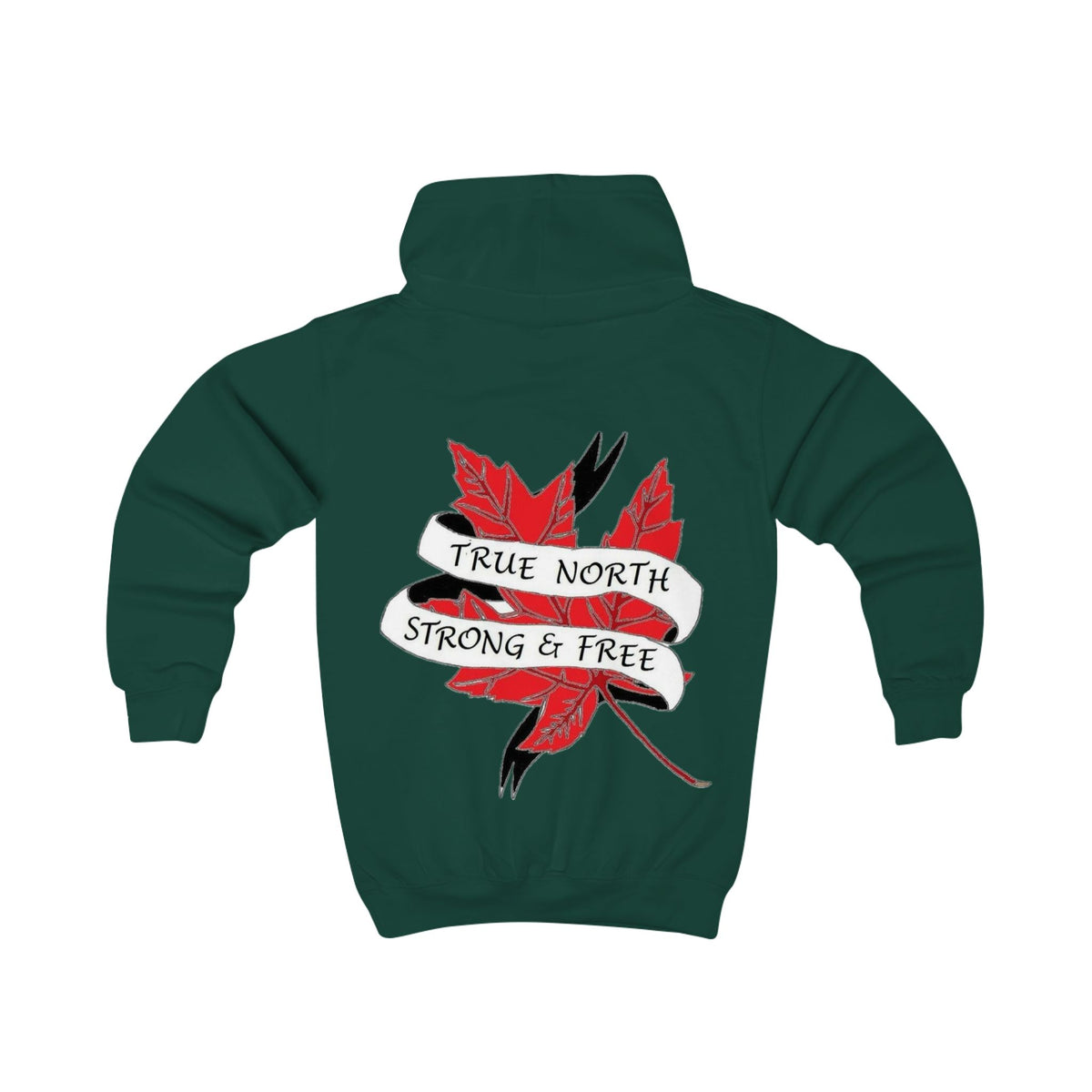 Kids Hoodie — "True North Strong and Free" Maple Leaf