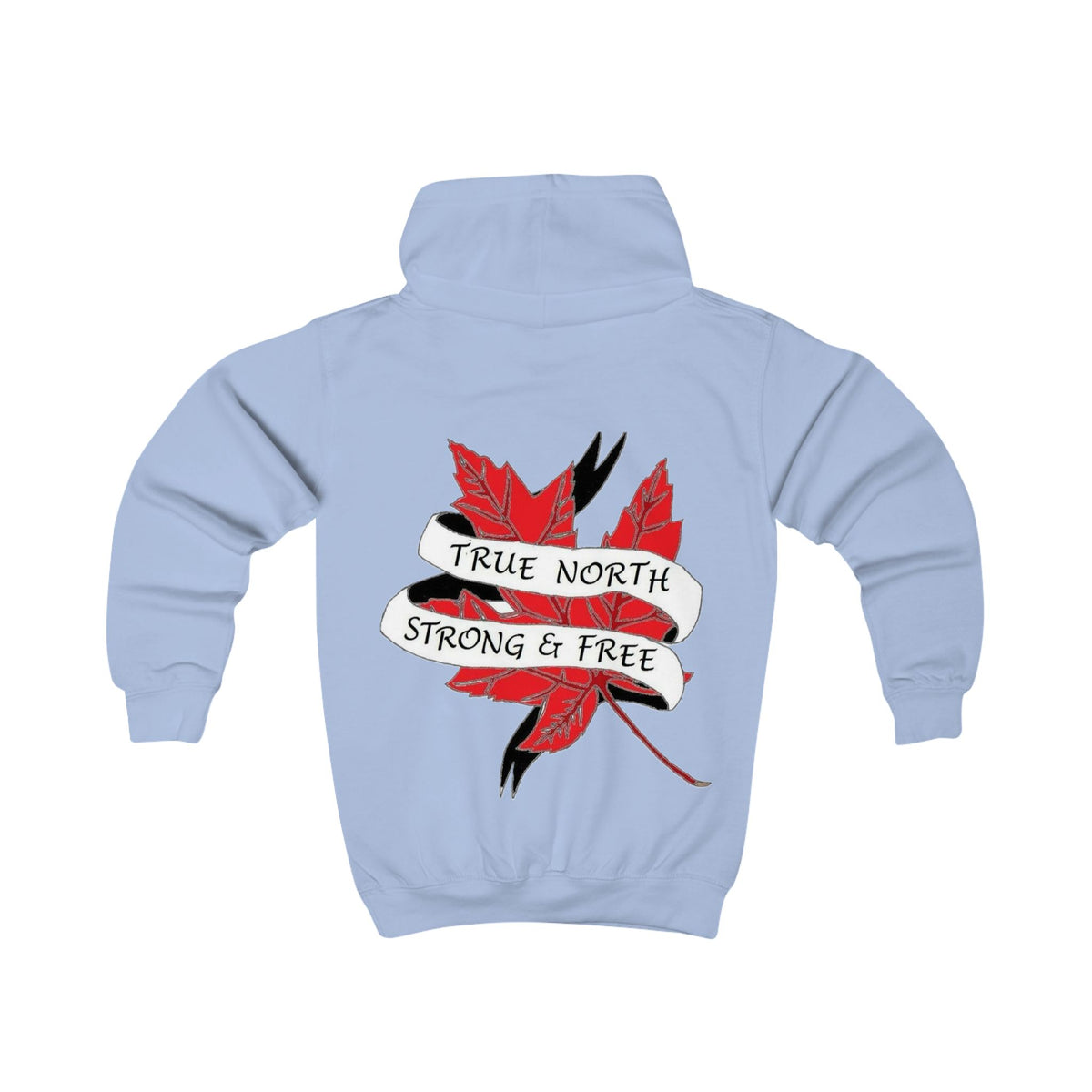 Kids Hoodie — "True North Strong and Free" Maple Leaf