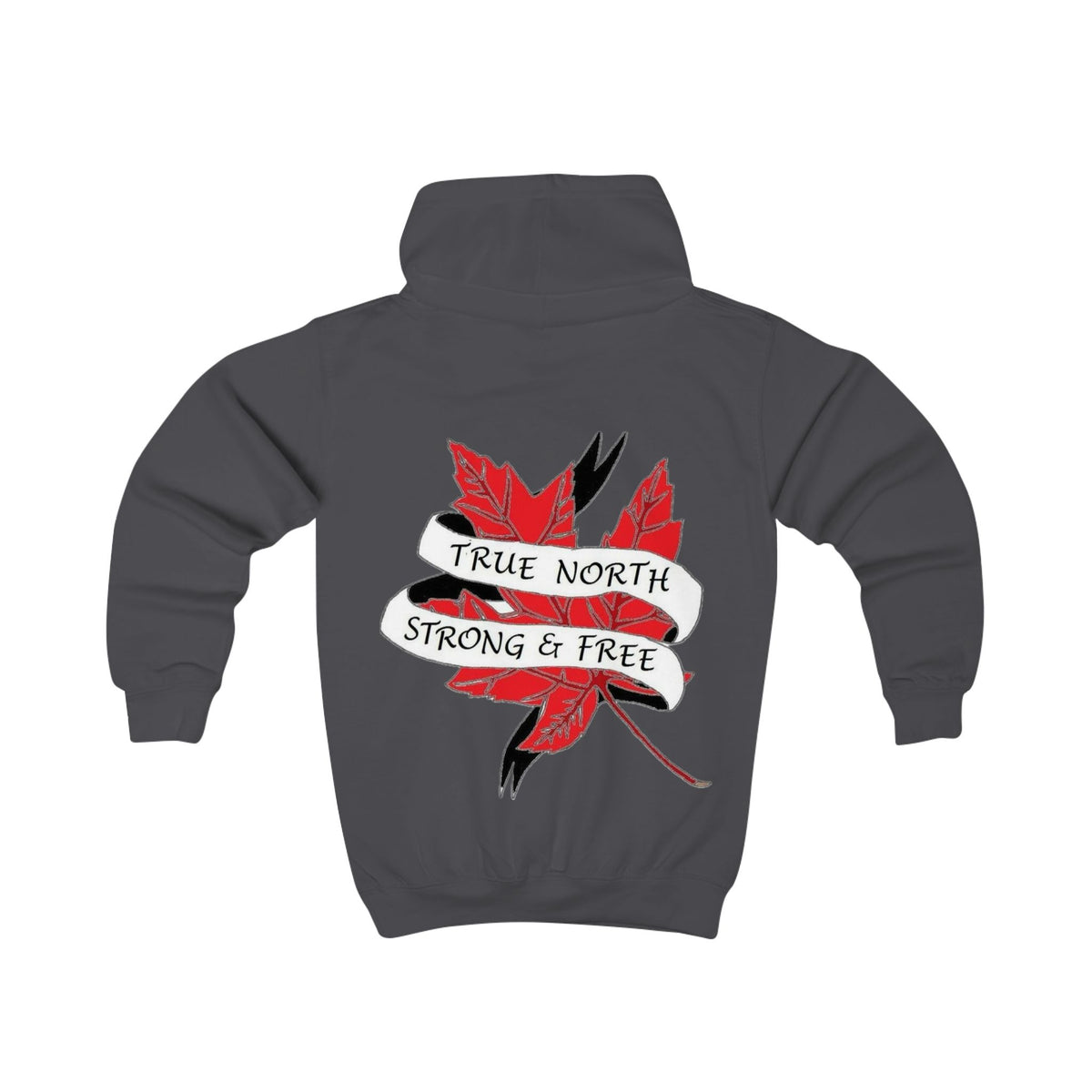 Kids Hoodie — "True North Strong and Free" Maple Leaf
