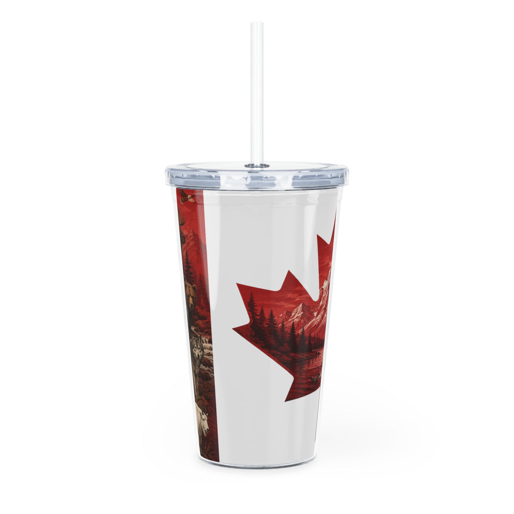 Canadian Maple Leaf Tumbler with Mountain Scene – Reusable Straw Cup